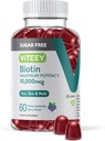 Viteey Biotin Gummies 모발, 피부, 손톱 10,000mcg - 설탕 무료 - 헤어 성장 Gummies, 건강한 피부 Glow, 강한 건강한 손톱 성장 - Vegan, 글루텐 무료, 젤라틴 무료 맛