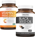 Black Seed & Vitamin C (2 개월 공급) Black Seed Oil의 방어 면역 번들 - Nigellia Sativa Cold-Pressed Cumin Seed (120 Capules) 및 비타민 C 면역 지원 (60 채식 정제)