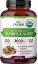 Zazzee USDA 유기 Marshmallow 뿌리 10:1 추출물, 3000 mg 힘, 120 Vegan 캡슐, 4 달 공급, 표준화하는, 집중된 10X 추출물, 100% 채식주의자, 미국에서 하는 모든 자연, 비 GMO