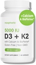 Noophoric D3 K2 비타민 5000 IU - 비타민 K2 100 mcg MK7, 칼슘, BioPerine - 뼈 건강 & 면역 지원 보충교재 - 글루텐 자유로운, 비 GMO - 비타민 D3 K2 보충교재 (60의 서빙)