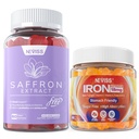1Pack Saffron 보충교재 Gummies 100% 순수한 Saffron 추출물 전체적인 허브 Gummies + 비타민 C, B12, Folate & 심황을 가진 2P Vegan 철 Gummies 보충교재