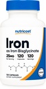 Nutricost 철 Bisglycinate 보충교재 (25mg) 120의 캡슐 - Ferrous Bisglycinate Chelate에서 - 비 GMO & 글루텐 자유로운