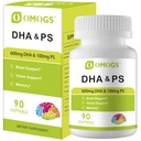 OMOGS 조류 DHA - 600 mg Omega-3 DHA Softgels, Phosphatidylserine & Walnut 기름과 함께, 건강한 두뇌 기능, 시각, 눈 & 기억, 글루텐 자유로운, 비 GMO Vegan 조류 기름, 90 Softgels를 지원합니다