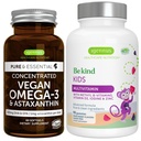 Vegan Omega-3 조류 기름 + 진보된 아이 Multivitamin 거미 뭉치, 높은 농도 DHA & EPA + 비타민 A, B, C, D3 & E의 청결한 성분 60 Softgels + Igennus에 의하여 90 베리 풍미 Gummies,