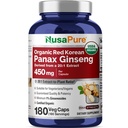 NusaPure 빨간 한국 Panax Ginseng 20:1 추출물, 9,000 mg에 동등한 450 mg 180 Veggie 모자 (USDA 유기, 비 GMO, 채식주의자, 채식주의자, Bioperine)