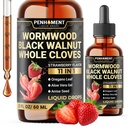 11in1 Wormwood 액체 드롭 - 전체 Cloves, Reishi, Peppermint, Oregano, Aloe Vera, Anise Seed - 2 FL OZ - 60 일 공급 - 딸기 맛이있는 검은 호두 나무 액체 추출물