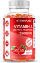 Vitamatic Sugar Free Vitamin A 25000 IU Gummies (Retinyl Palmitate) - 천연 딸기 풍미 - 120 Pectin 기반 구미 (3 병)
