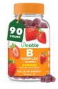 성인을 위한 Lifeable Vitamin B Complex Gummies | with Vitamin C | Great Tasting Vitamin B Gummies | Energy and Nerve System | Vegan B Complex 비타민 여성용, 남성용|90 Gummies