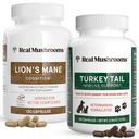 인간을 위한 진짜 버섯 사자 Mane (120ct) & 애완 동물을 위한 터키 꼬리 (90ct) - Cognition와 Immunity를 위한 뭉치 - Vegan, Non-GMO, 곡물 자유로운, 글루텐 자유로운 버섯 추출물 캡슐