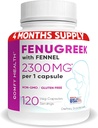 Lactation를 위한 Fennel를 가진 Breastfeeding Fenugreek 캡슐, 캡슐 당 2300mg, 120 조사, Fenugreek 알약 비 GMO, 글루텐 자유로운 Fenugreek씨 추출물 보충교재, Fenogreco Capsulas