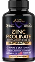 아연 Picolinate 50mg - 구리, 비타민 D3 및 B12 아연 보충 - Stomach Friendly | 느린 방출 - 면역 지원 & 피부 건강 - BioPerine & 비타민 C - 60 캡슐을 가진 높은 흡수
