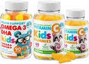 Omega-3 DHA Gummies & Vitamin C Gummies for Kids & Adults - 면역 지원, 저수지, 젤라틴 - 무료, 채식주의, 유아를위한 유성 비타민