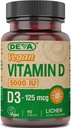 DEVA 비타민 D3 5000 IU의 선샤인 보충교재, Vegan D3의 125의 mcg, 90 단위 병