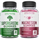 Supergreen & Magnesium Gummies - 마그네슘은 근육 회복, Spinach, Broccoli, Beetroot, Green Tea 및 Immunity Support- 60 Gummies와 맛있는 Supergreens를 지원합니다.