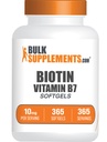 BulkSupplements.com Biotin 10000mcg Softgels - 비타민 B7, 머리, 피부 및 손톱, Biotin 보충을위한 Biotin 비타민 - 글루텐 무료, 봉사 당 1 Softgel, 365 개 (팩 1)