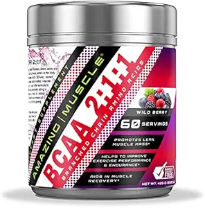 놀라운 근육 BCAA 2 : 1 : 1 분지 체인 아미노산 보충 | 6000 Mg Per 서빙 | 60 서빙 | 야생 베리 맛