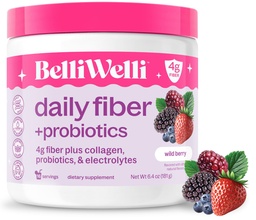 Belli Welli Fiber Supplement for Women & Men – 추가된 교원질을 가진 유기 Acacia에서 우수한 매일 섬유 분말, Electrolytes & Probiotics – Bloat 없음, 변비 & Gut 건강 지원 (배드 베리)