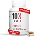 10X 건강 초점 Rhodiola Rosea - 기억과 초점을위한 뇌 보조제 - 60 캡슐 초점 보충, Ginkgo Biloba, Huperzine A - Ginkgo Biloba 캡슐과 뇌 건강을 위한 기억 보충