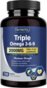 비타민 E를 가진 세 배 오메가 3-6-9 물고기 기름 2000mg - EPA & DHA 지방산 보충교재 - 지원 심장, 뇌, 눈, 피부 & 면역력 - Flaxseed & Borage, 비 GMO, 120 Softgels를 포함합니다