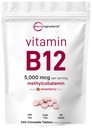 마이크로 성분 비타민 B12 5,000 mcg | Methylcobalamin – 240 Chewable 정제 | 빠른 용해, 자연적인 딸기 풍미 | 지원 에너지 & 대사 건강 | Vegan, 비 GMO, 글루텐 무료