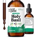 야생 & 유기 성 바실 리프 테닉 - 휴식, 칼름, 무드 지원 - Tulsi Holy Basil Supplement - Vegan, Sugar & Alcohol-Free Herb Extract Drops - 2 fl oz