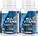 Men Multivitamins 50 Plus - Fermented Herbal Extracts & 43 Nutrients가있는 남성을위한 일일 멀티 비타민 지원 메모리 및 두뇌, 에너지, 뼈 건강 (2 팩)