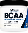 Nutricost BCAA 분말 (Unflavored, 30 서빙) - 채식주의, 비 GMO, 글루텐 무료, Optimal 2 : 1 비율
