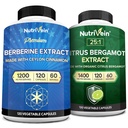 Nutrivein 프리미엄 Berberine 1200mg & Citrus Bergamot 추출물 1400mg 번들 - Ceylon Cinnamon & 25 : 1 Bergamia 추출물 - 체중 관리 및 면역 지원 플러스 심장 건강 - 120 캡슐 각각