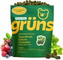Gruns 성인 설탕 자유로운 최고 녹색 Gummies - Spirulina, Chlorella, Digestive 건강을 위한 섬유 & Prebiotics를 가진 Superfood Gummy 곰, 20 비타민 & 무기물, 2 주 공급을 가진 Adaptogen 보충교재