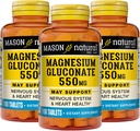 Mason 자연적인 마그네슘 Gluconate 550 mg, 정상적인 건강한 심장 및 신경 체계 지원을 위한 300 일 공급, 100개의 정제 (포장 3)