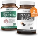 Black Seed Oil & Irish Sea Moss (2 개월 공급) - Black Seed Oil (120 캡슐)의 Wellness Duo 번들 Cold-Pressed Nigella Sativa & Irish Sea Moss (120 캡슐) Bioperine 및 Bladderwrack