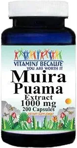 Muira Puama 추출물 1000mg는 남자와 여자 지원을 위한 보충 때문에 비타민 (200 ct)