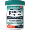 NewRhythm 소화 효소 245 mg, Probiotics 및 Prebiotics와 함께, 식물 기반, 7 키 효소, 소화, 영양 흡수, Protease Amylase & Lipase, 60 Vegan 캡슐