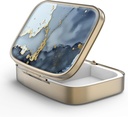 Pill Case Pill Box with Mirror Retro 2 Compartment Purse 또는 포켓 청동 직사각형 알약 상자 또는 비타민, 생선 기름, 보충제, Pill Containe 여행 선물 (블랙 골드 대리석)