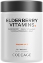Codeage Elderberry 비타민 - 유기 발효 Elderberry 혼합, 아스코르브산 비타민 C & 유기 Acerola 체리, 비타민 D3, 아연, Sambucus Berries - 90 캡슐