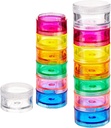 Deke Home - Stackable Pill 주최자 (2 팩), 트위스트 잠금 장치, BPA-Free, 여행 의학 홀더 및 비타민 디스펜서, 컴팩트 & 휴대용 케이스, 레인보우 색칠