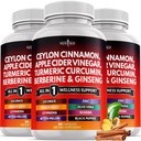 Ceylon Cinnamon, Turmeric, Apple Cider Vinegar, Ginseng, Aloe Vera, Berberine Plus Banaba, 생강 뿌리 - 180 개