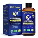 생명의 Fortune Cod Liver 오일 액체 유기 레몬 맛 (8 Oz) 1,000 mg 오메가 + 비타민 A, E & D3 - Immune 건강 지원 - 와일드 오션 코드 GMO 무료 100 % 생선 오일 보충