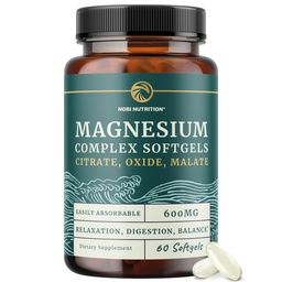 Triple Magnesium Softgels | 시트레이트, 말레이트, & 산화물 | 소화, 캘름, 다리 크림, & 수면 지원을위한 높은 흡수성 마그네슘 보충 | 300mg Complex | 삼키기 소프트 젤 | 60 Count