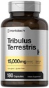 Horbäach Tribulus Terrestris for Men 15000mg | 180 캡슐 | 최대 강도 | 비 GMO, 글루텐 무료 추출물 보충
