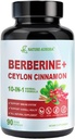 Ceylon Cinnamon & Chromium Picolinate를 가진 Berberine 보충교재, 봉사 당 10-in-1 Berberine 1000mg, 대사, 심장 및 면역 지원 (90의 캡슐)를 위한 Berberine 5X