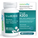 NatureCity TrueK2D3 식물 기반 비타민 K2 MK7 (90 mcg) & 조류 (2,500 IU) 2에서 1 비타민 D3 K2 보충 Bone, 심장 및 면역 건강 - 60 Veggie 캡슐