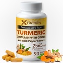 심황 Curcumin 2565 mg, 90 캡슐, 95 % Curcuminoids & BioPerine Black Pepper Extract, 추가 강도 심황 보충, 모든 자연 & 비 - GMO, 글루텐 프리, 비건 캡슐