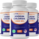 Vitamatic 염화 나트륨 1000mg – 365 정제 전해질 보충 & Hydration 지원 – 비 GMO, 글루텐 자유로운 -3 병