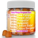Bee Pollen Apigenin Citrus Bergamot Gummies w 유기 Propolis Royal Jelly Honey Lemon Balm Extract, Men Kids 용 보충, Tincture Drops Powder 캡슐 허브 캡슐 보충제 Alt, Pollan Polen