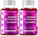 Vitamatic 2 팩 비타민 B6 100mg Gummies - 천연 딸기 맛 - 병 당 60 Pectin 기반 Gummies - 신경 시스템 및 에너지 지원