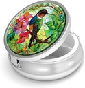 Pill Box-3 Compartment Purse & Pocket Mini Metal Pill Holder Travel Pill Container를 위한 작은 알약 케이스는 비타민 BPA-Free (Hummingbird)를 보유합니다
