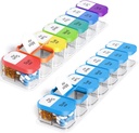 Odaro Extra Large Weekly Pill 주최자, XL Pill Box 7 Day AM, Jumbo Medicine 주최자 2 Times A Day to Hold Daily Medicine, 비타민 및 보충제, 레인보우 및 블루 / 화이트 (2 세트)
