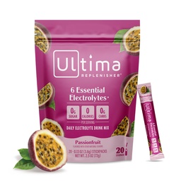 Ultima Replenisher Daily Electrolyte Powder Drink Mix - Sugar Free - Passionfruit, 20 Stickpacks - 6 Electrolytes 및 Trace Minerals - Keto Friendly, Non-GMO와 함께 수분 공급 패킷