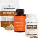 Real Mushrooms RealBoost (60ct), Lions Mane (120ct) & Cordyceps 버섯 분말 및 캡슐 번들 - 에너지, 활력, 내구력 및인지를위한 버섯 보충 - Vegan, Non-GMO